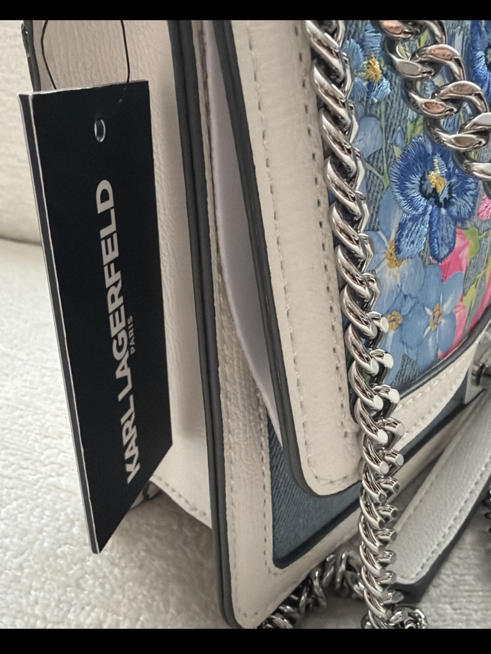 Karl Lagerfeld Paris Floral Embroidered Shoulder/crossbody Bag denim brand new - Picture 3 of 11